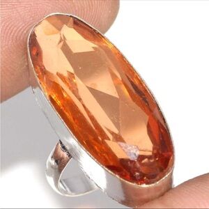 Stamped 925 Sterling Silver NATURAL Morganite Gemstone Statement Ring